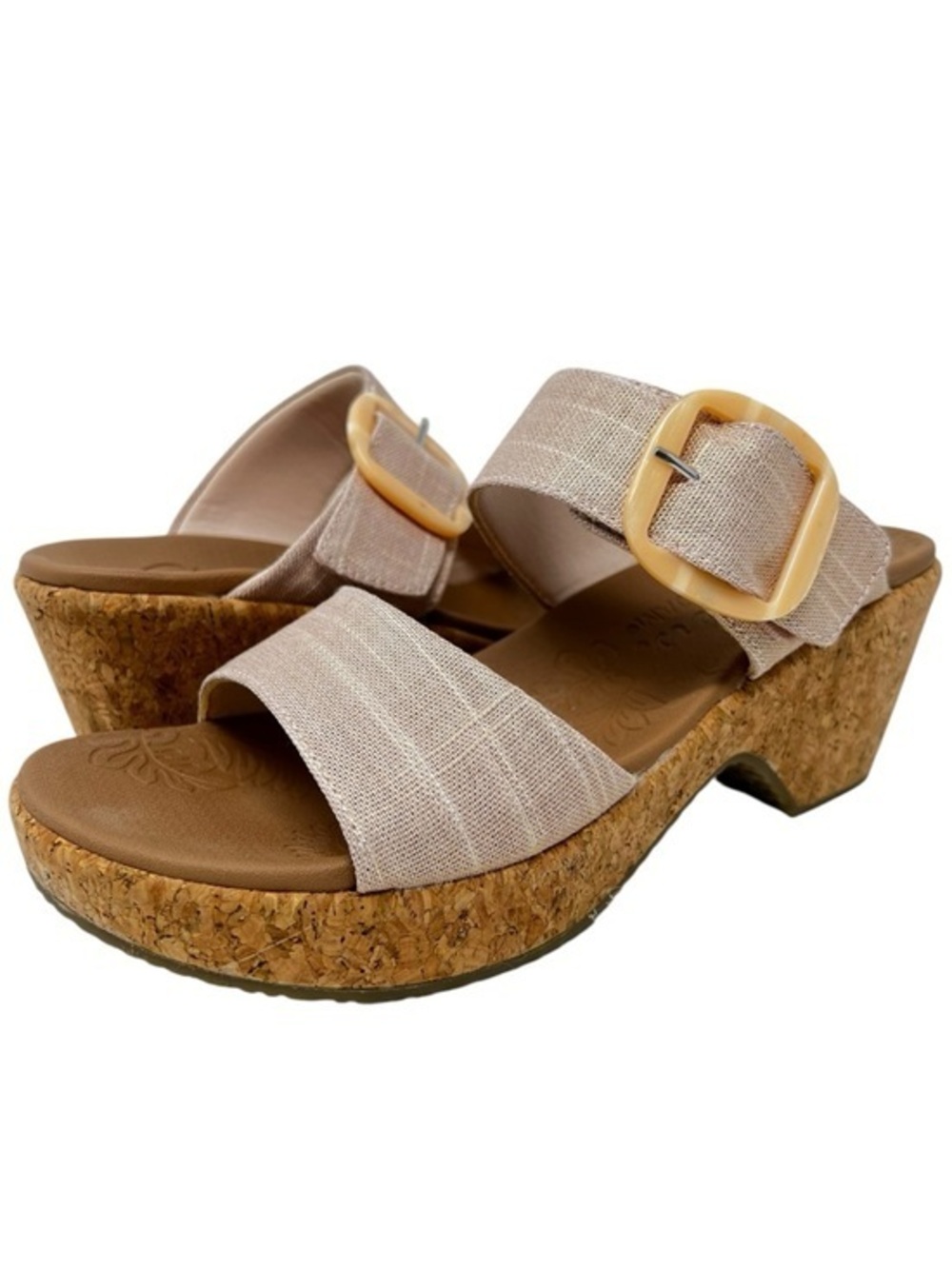 Skechers Linen Cork Wedge Slide Sandals with Buckle